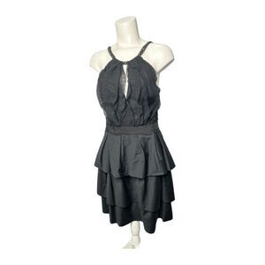 BCBG Maxazria Black Cocktail Dress Backless Halter Tiered Sz‎ 8